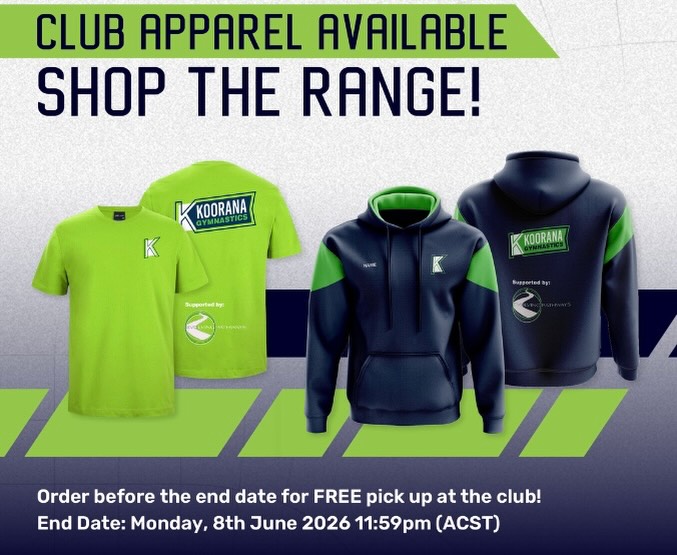 👕🤸🏻♀️ Shop our club apparel range! Orders must close Monday 8th June so get in quick!
⭐️ Follow the link to purchase a Koorana Gymnastics Club Hoodie, just in time for winter! Also on offer are our brand new Club Tees available in two colours, perfect to wear to your usual class in the gym! 💚💙
Order now for FREE pickup at Koorana Gymnastics Club.
Follow the link in bio or visit sportscentre.com.au