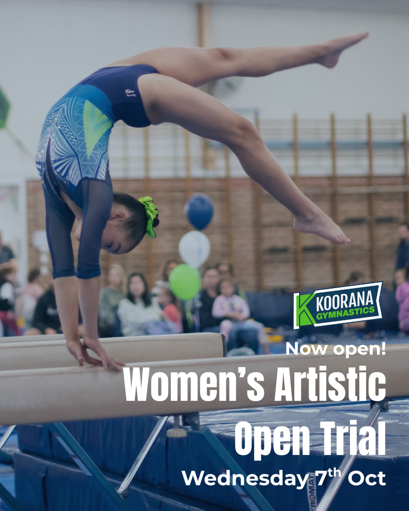 📣🤸🏻‍♀️Koorana Gymnastics WAG Open Trial!

Are you ready to find out how far you can take your gymnastics?

Koorana Gymnastics Club is inviting athletes aged 9+ to our Women’s Artistic Gymnastics Open Trial! 💚💙

As one of Adelaide’s premier gymnastics clubs, Koorana provides an environment where athletes are challenged and encouraged to train with purpose, develop technical excellence and pursue their highest potential.

⭐️ TRIAL DETAILS ⭐️  -  Wednesday 7 October, 2:30pm
- Athletes ages 9+
- Koorana Gymnastics Club

The trial will provide athletes with the opportunity to showcase their current skill sets across all apparatus to our team of experienced coaches, as well as undergo physical testing.  Following the trial, athletes will receive an overview of their skill and physical testing results, providing valuable insight into their current level and areas for development.

🔍 We’re looking for athletes who are: - Driven to improve - Ready to be challenged - Committed to their training - Passionate about competitive gymnastics

💙💚🤍 At Koorana, we believe high performance is built through quality coaching, disciplined training, consistency, resilience and a commitment to excellence. If you’re ready to raise your standards and discover what you’re capable of register for the Koorana WAG Open Trial today.

Book via our website today: https://portal.iclasspro.com/kooranagym/booking

#gymnastics #womensartistic #trial #competition #squad