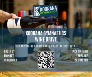 🍷🎉Stock up your wine rack and help reach our fundraising goals with Koorana Gymnastics’ wine drive, LIVE NOW! 

All funds raised will initially go towards the purchase of a brand new MAG Pommel Horse ($2,300 LEFT TO RAISE) Once we smash that target any additional funds raised will go towards the purchase of a new set of WAG Uneven Bars (approximately $7,000) 🍾💪

Every purchase brings us one step closer!

~ ORDERS CLOSE: October 19 ~ PICK UP FROM KOORANA: From October 22
~ ORDER HERE: https://winedrive.com.au/collections/koorana-gymnastics

Tag your wine-loving friends, share this post, and raise a glass to supporting Koorana Gymnastics! 🍷🥂

#winedrive #fundraising #gymnastics #support #community